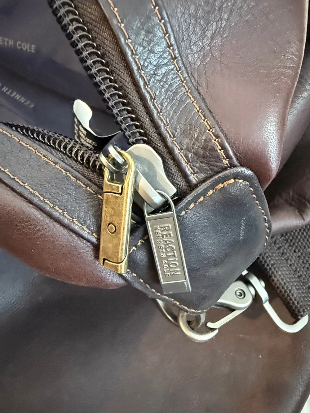 Men's Dark Brown Leather Weekender Bag- Kenneth Cole